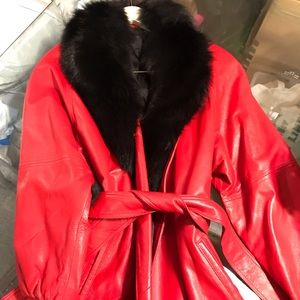 Mink Fur and red leather coat. Brand new!!